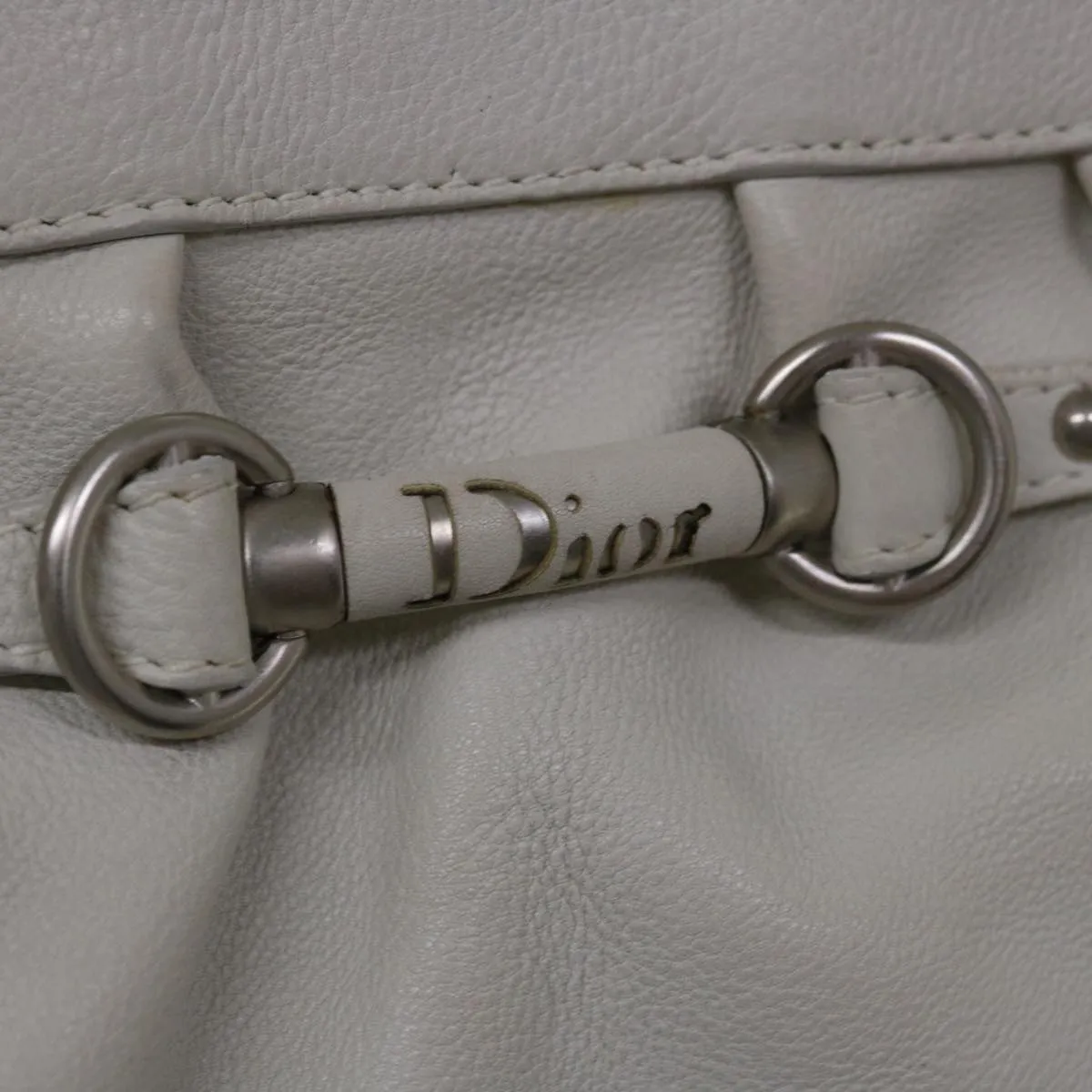 CHRISTIAN DIOR Tote Bag Leather White Auth am5702