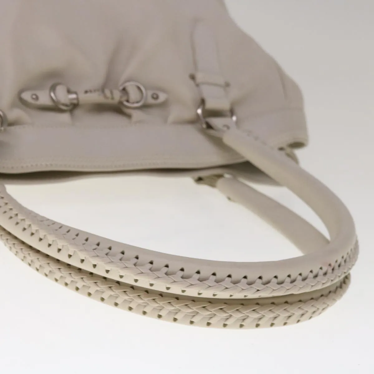 CHRISTIAN DIOR Tote Bag Leather White Auth am5702