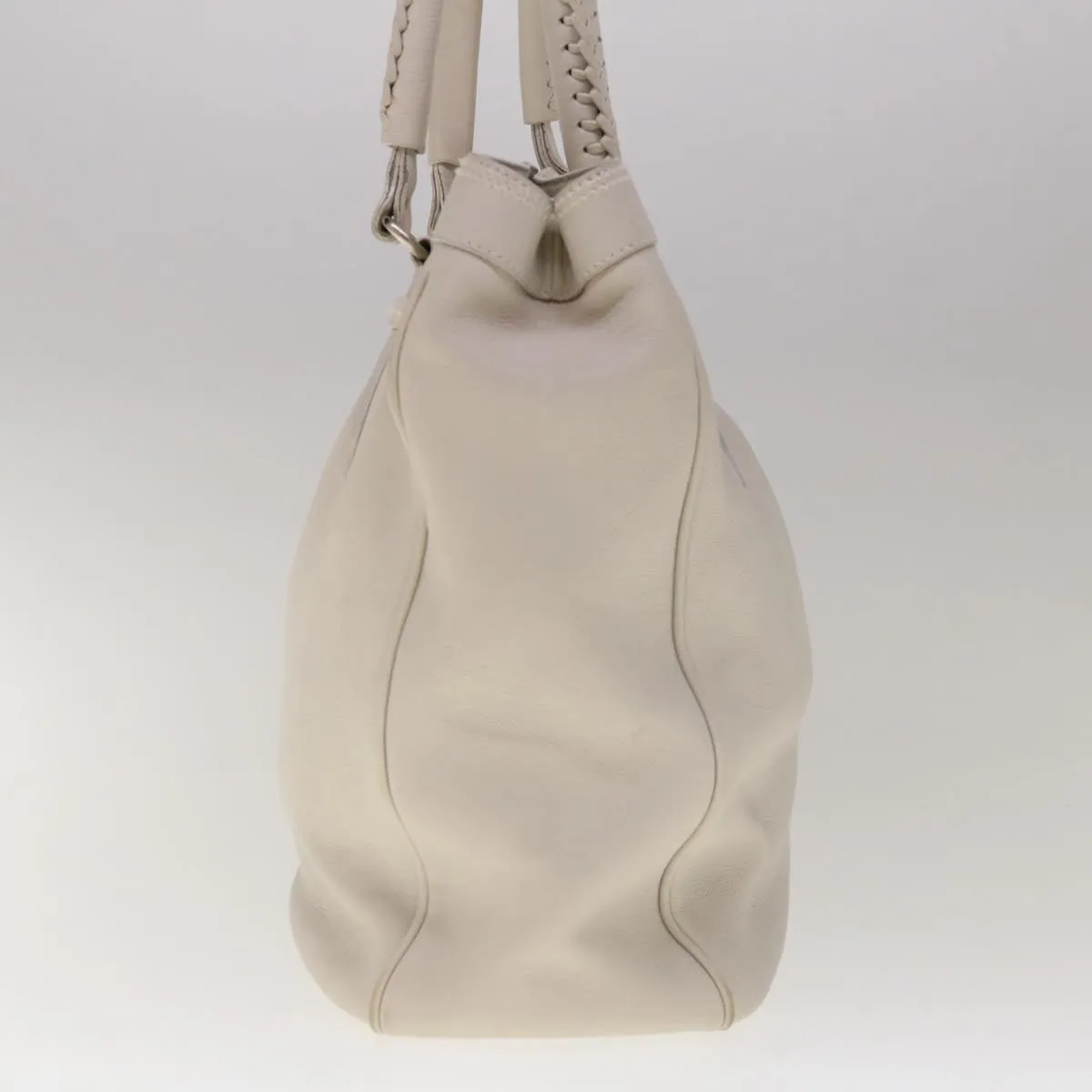 CHRISTIAN DIOR Tote Bag Leather White Auth am5702
