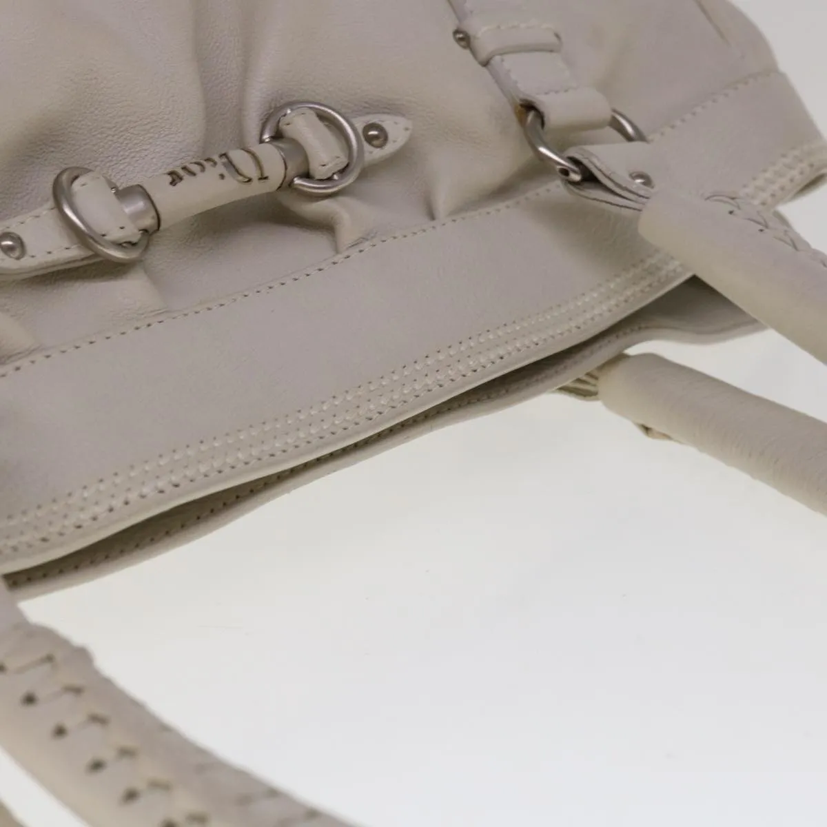 CHRISTIAN DIOR Tote Bag Leather White Auth am5702