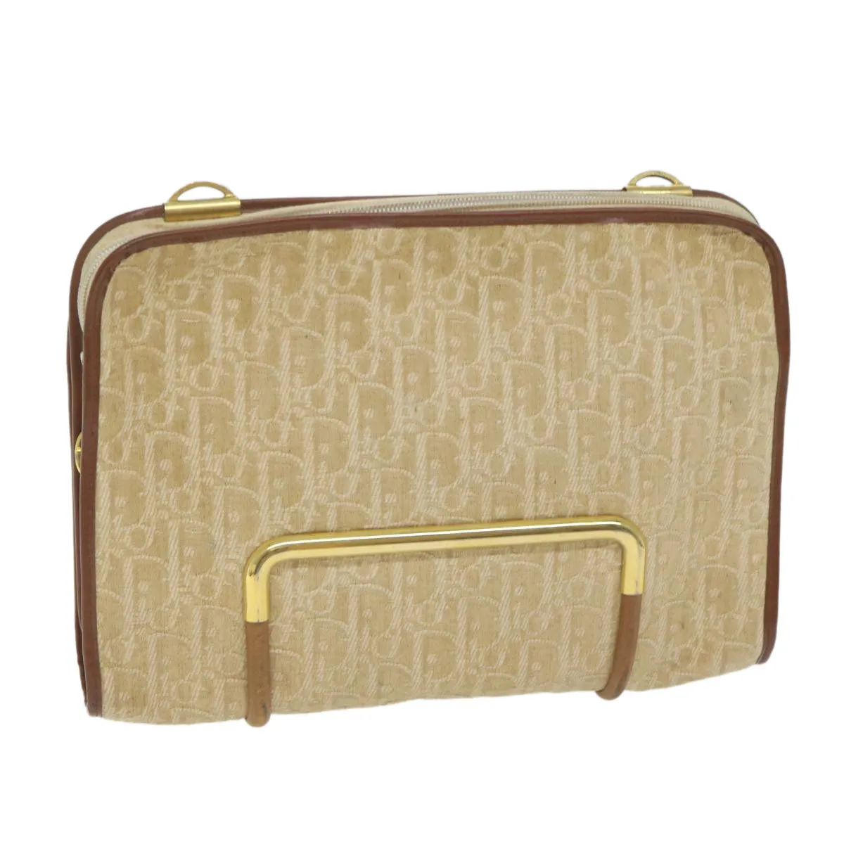 CHRISTIAN DIOR Trotter Canvas Clutch Bag Beige Auth 64068