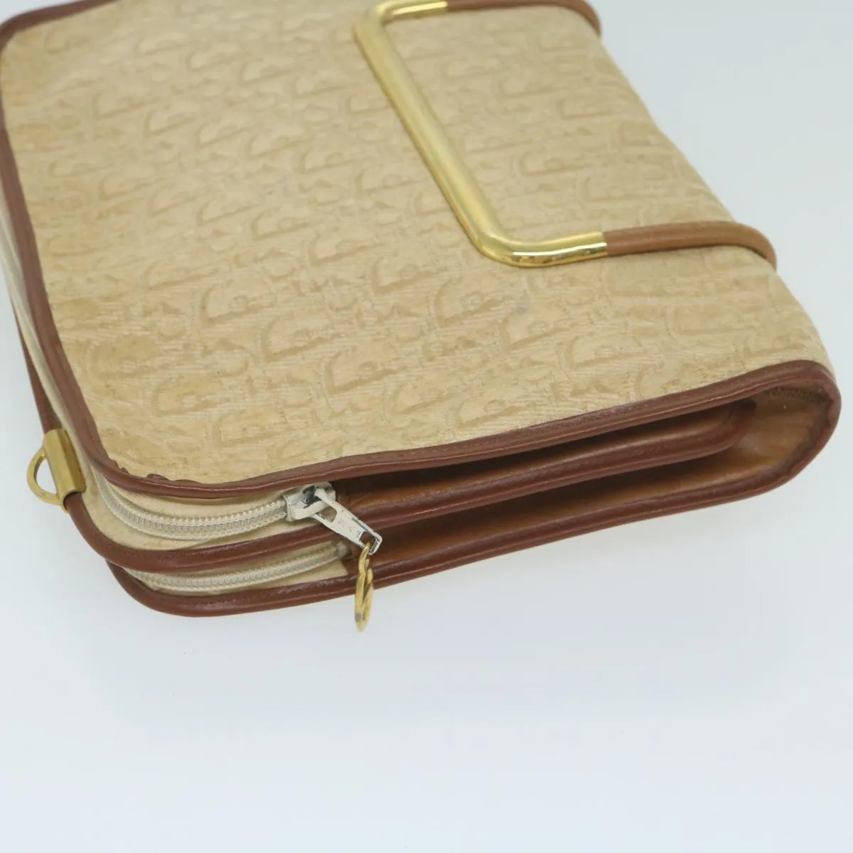 CHRISTIAN DIOR Trotter Canvas Clutch Bag Beige Auth 64068