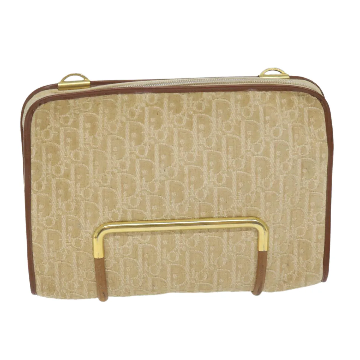 CHRISTIAN DIOR Trotter Canvas Clutch Bag Beige Auth 64068