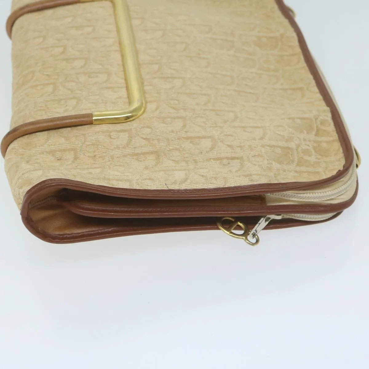 CHRISTIAN DIOR Trotter Canvas Clutch Bag Beige Auth 64068