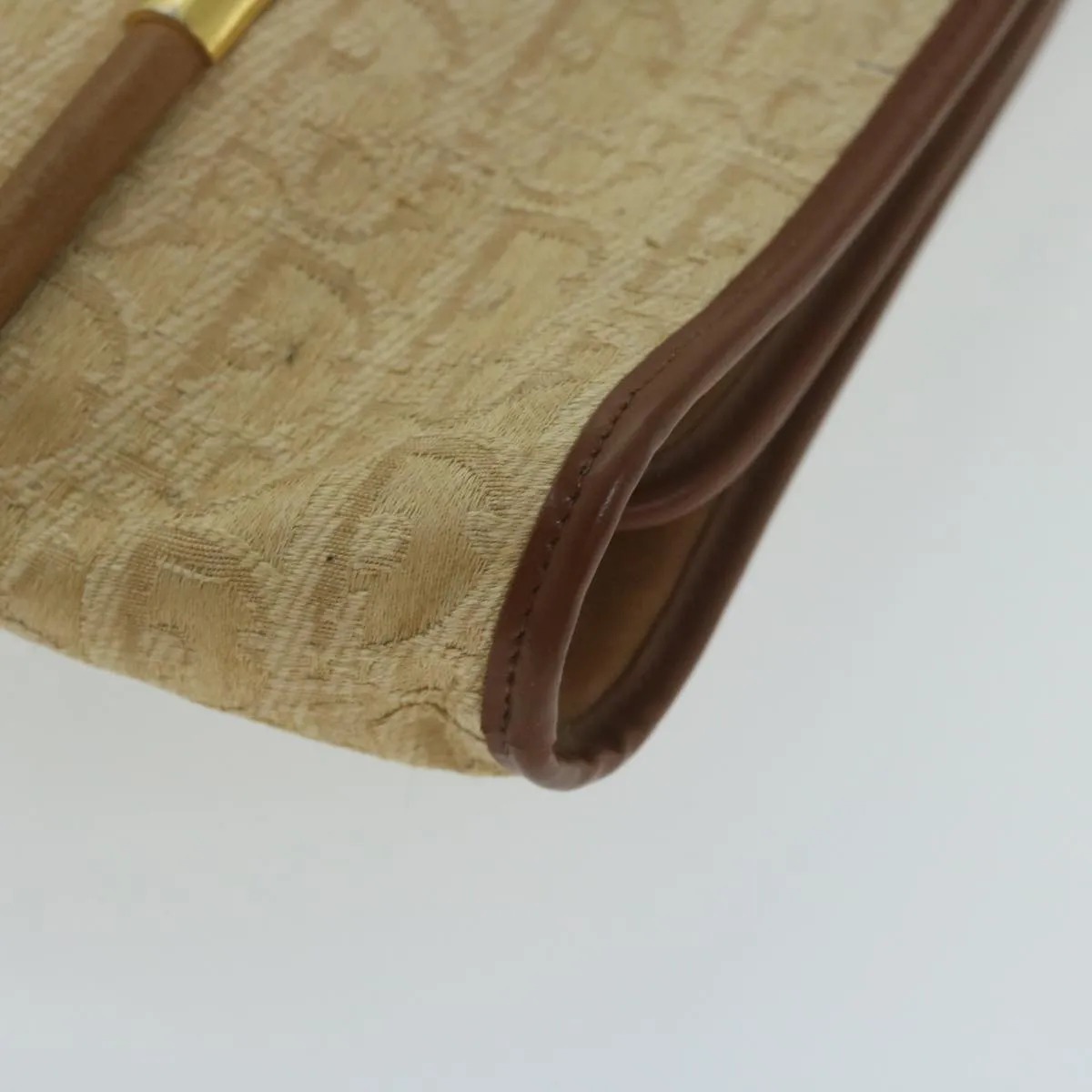 CHRISTIAN DIOR Trotter Canvas Clutch Bag Beige Auth 64068
