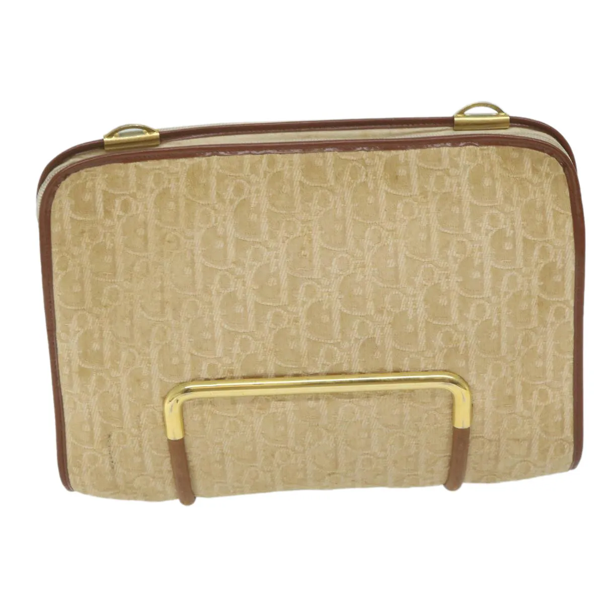 CHRISTIAN DIOR Trotter Canvas Clutch Bag Beige Auth 64068