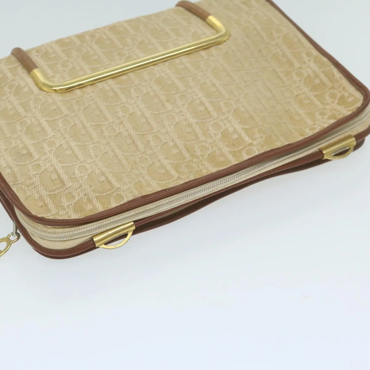 CHRISTIAN DIOR Trotter Canvas Clutch Bag Beige Auth 64068