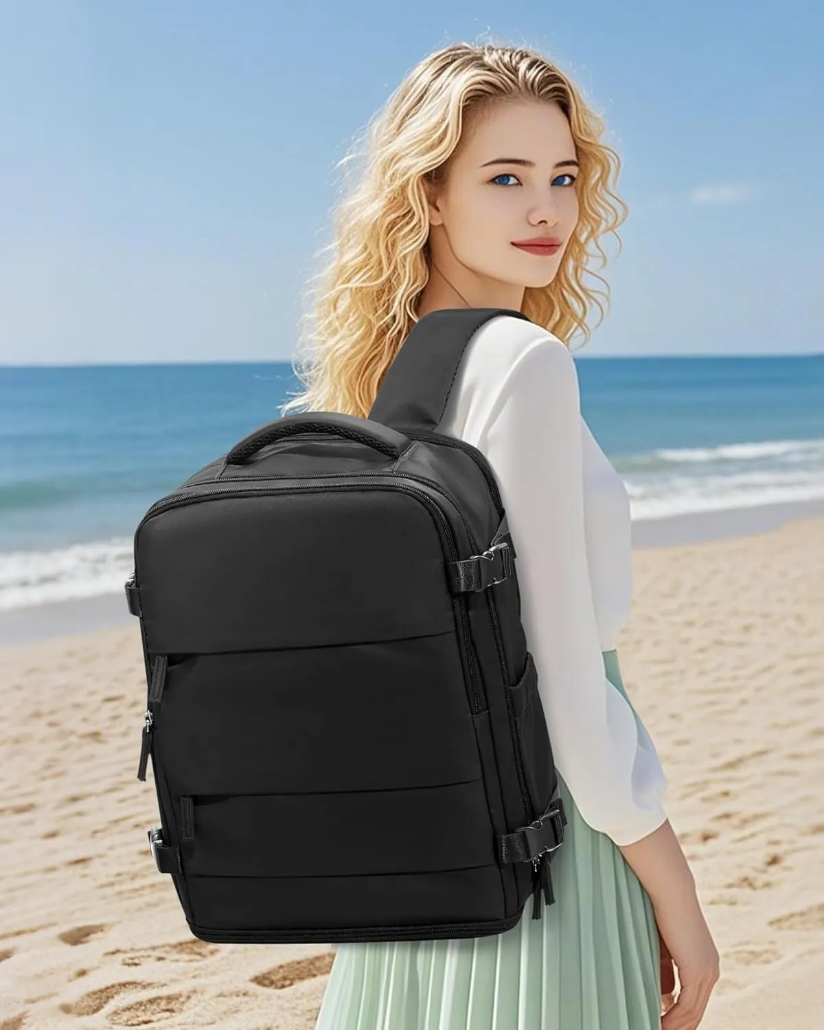 coowoz Large Travel Backpack Carry On for Women Man Black Waterproof Gym Backpacks with Laptop Compartment Mochila de Viaje Teacher Personal Item Backpack Rucksack Airplane Accessories Must Haves