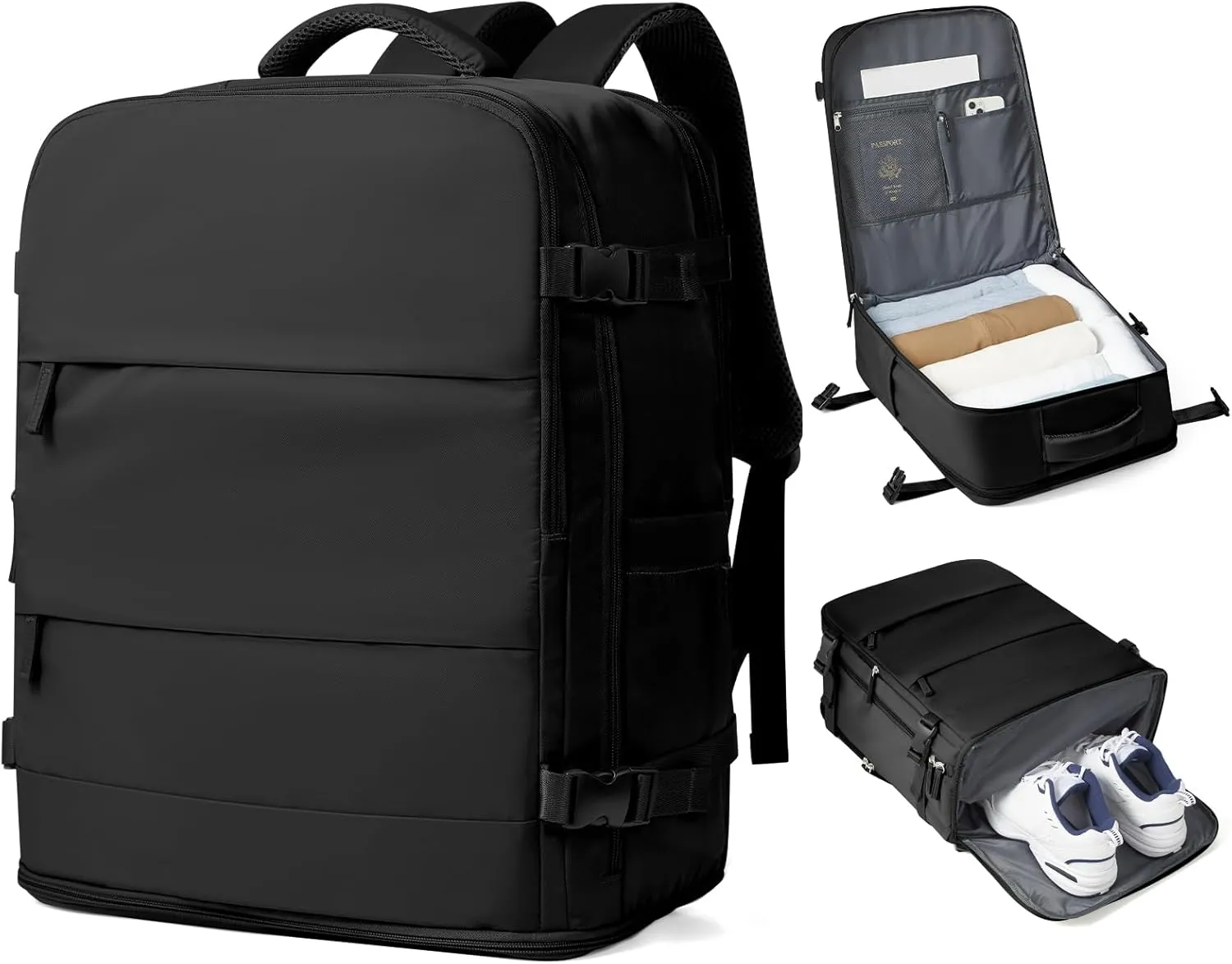 coowoz Large Travel Backpack Carry On for Women Man Black Waterproof Gym Backpacks with Laptop Compartment Mochila de Viaje Teacher Personal Item Backpack Rucksack Airplane Accessories Must Haves