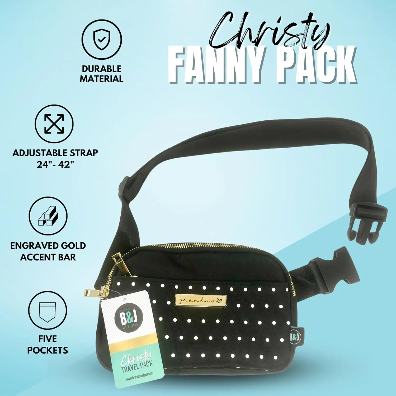 Cute Trendy Crossbody Mini Belt Bag for Grandma - Adjustable Strap Small Black Fanny Pack for Workout Running Traveling Hiking