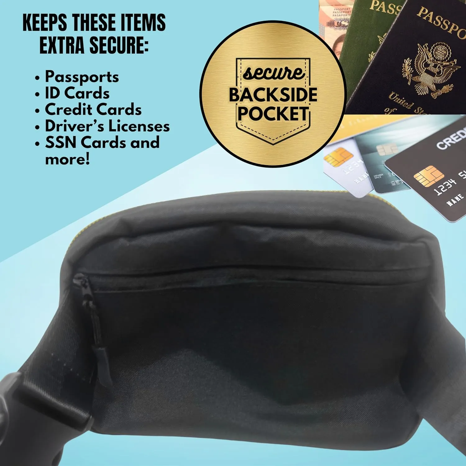 Cute Trendy Crossbody Mini Belt Bag for Grandma - Adjustable Strap Small Black Fanny Pack for Workout Running Traveling Hiking
