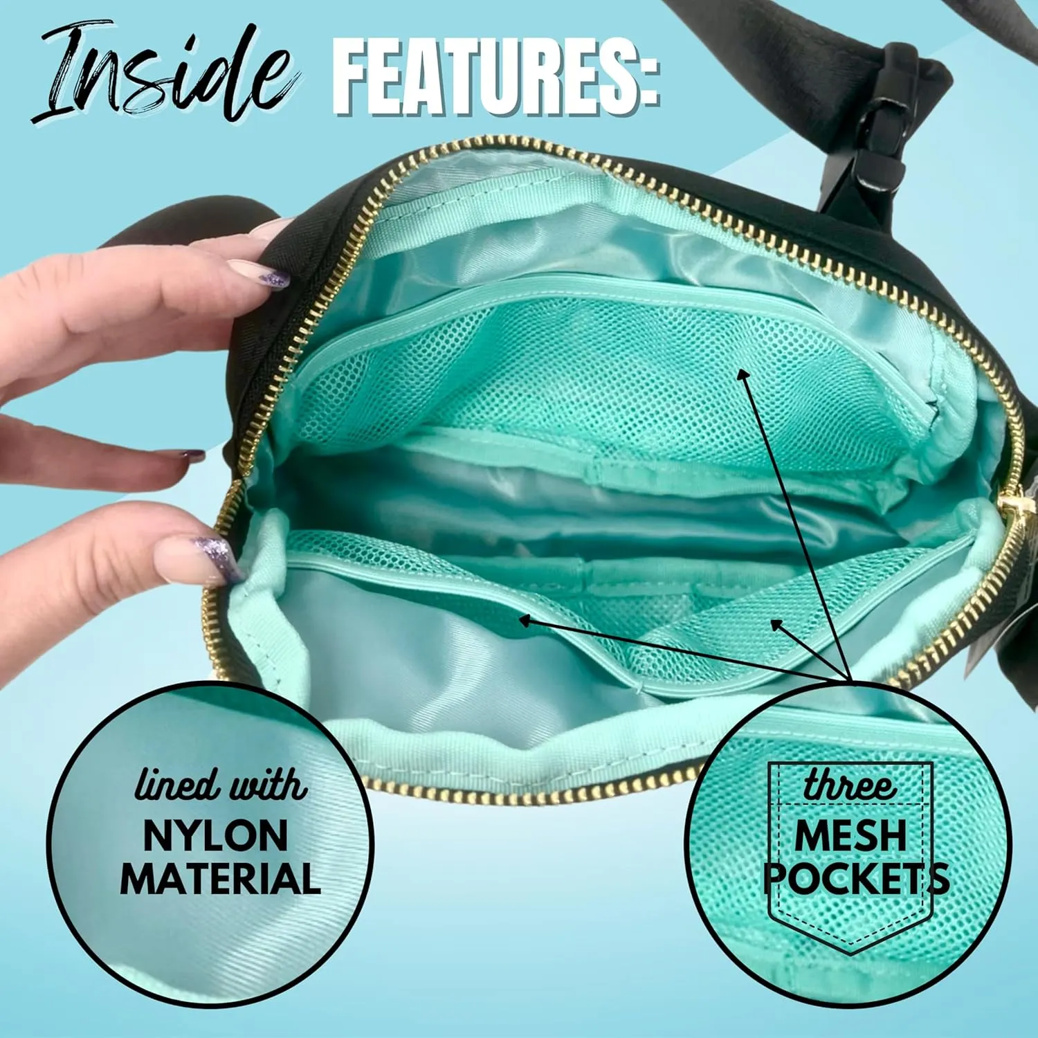 Cute Trendy Crossbody Mini Belt Bag for Grandma - Adjustable Strap Small Black Fanny Pack for Workout Running Traveling Hiking