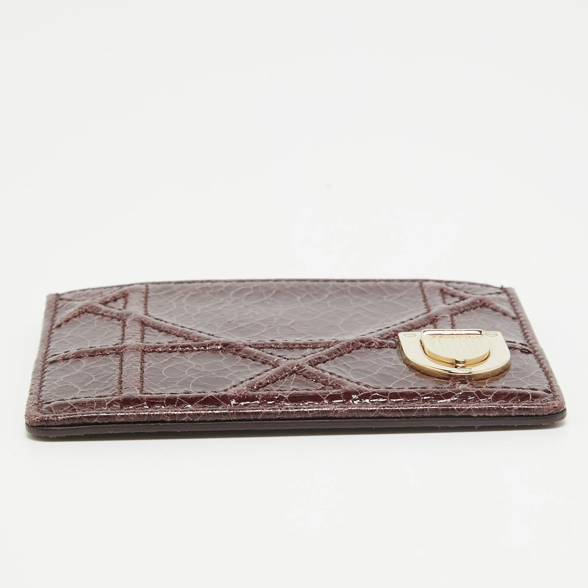 DIOR Burgundy Crackled Patent Leather ama Card Holder