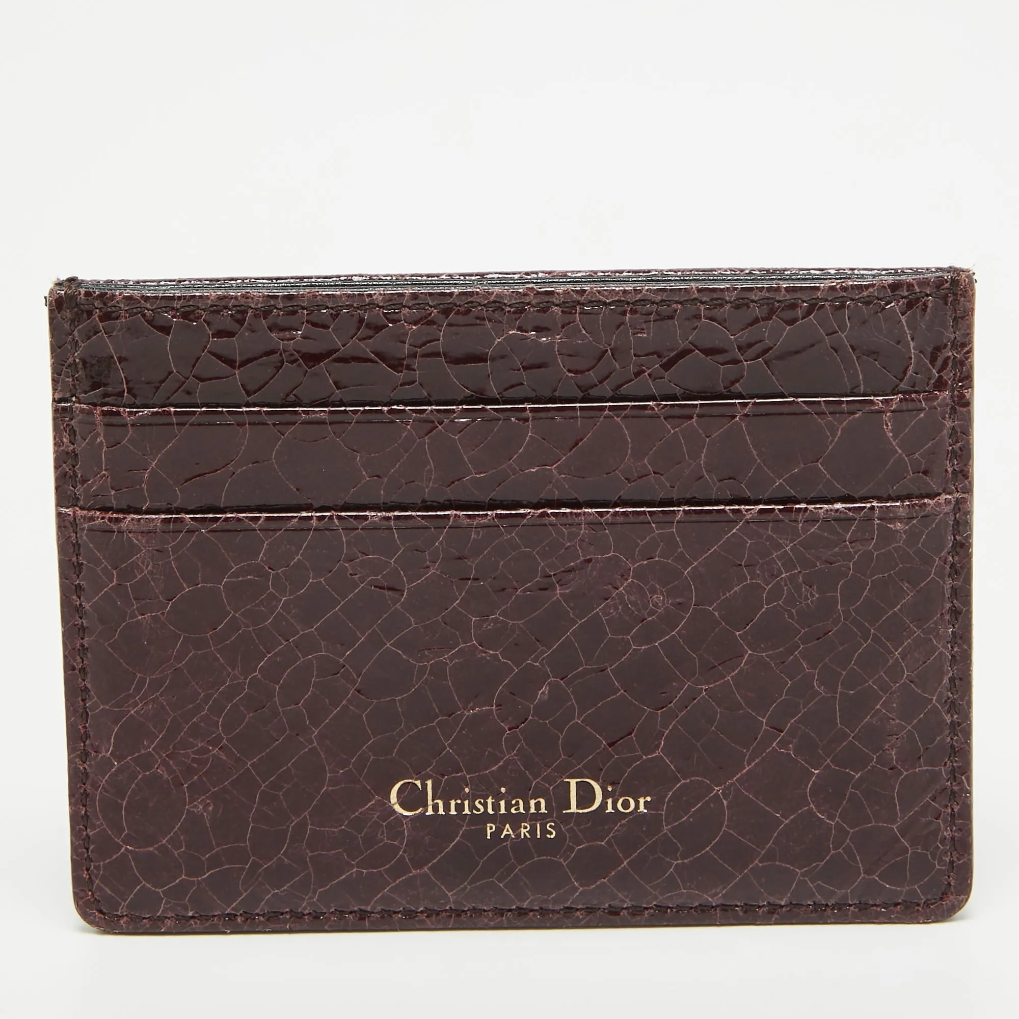 DIOR Burgundy Crackled Patent Leather ama Card Holder