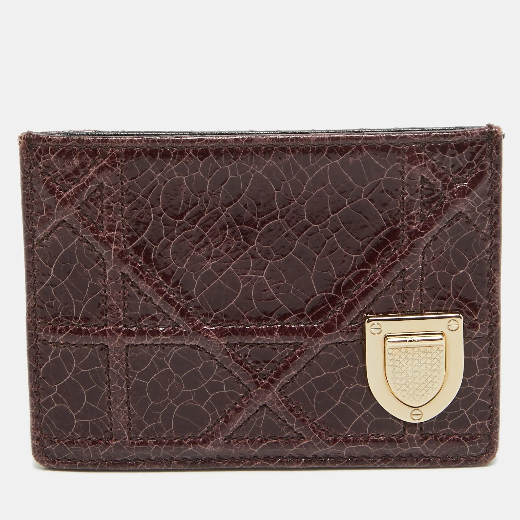 DIOR Burgundy Crackled Patent Leather ama Card Holder