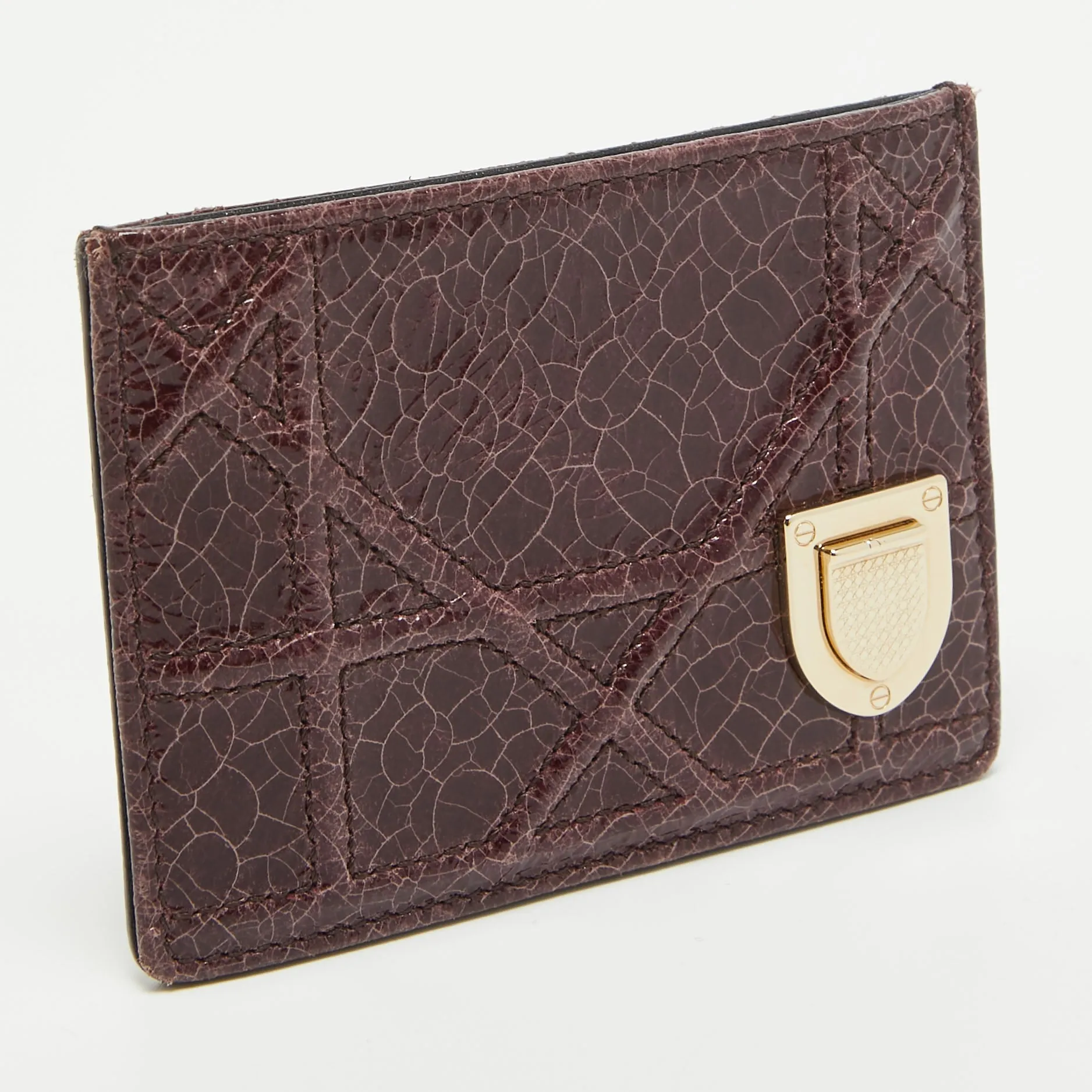 DIOR Burgundy Crackled Patent Leather ama Card Holder