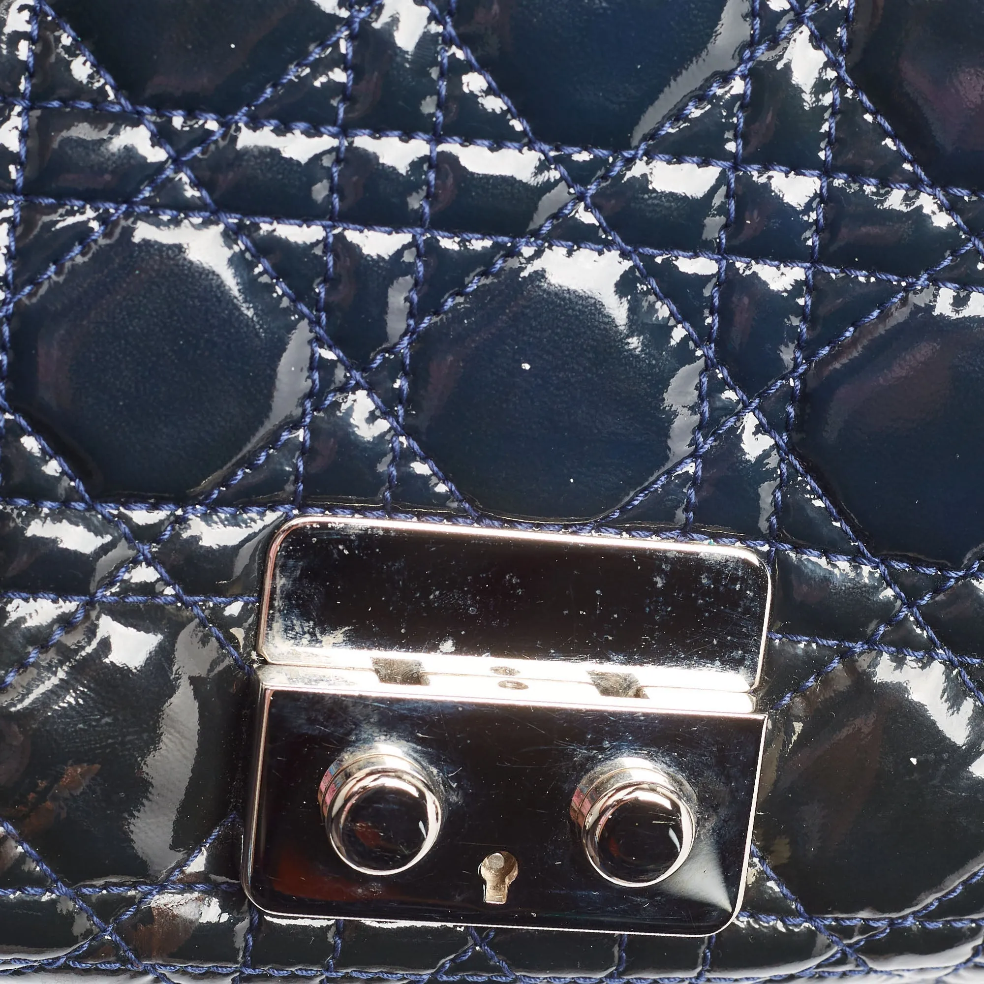 DIOR Navy Blue Cannage Patent Leather Miss  Shoulder Bag
