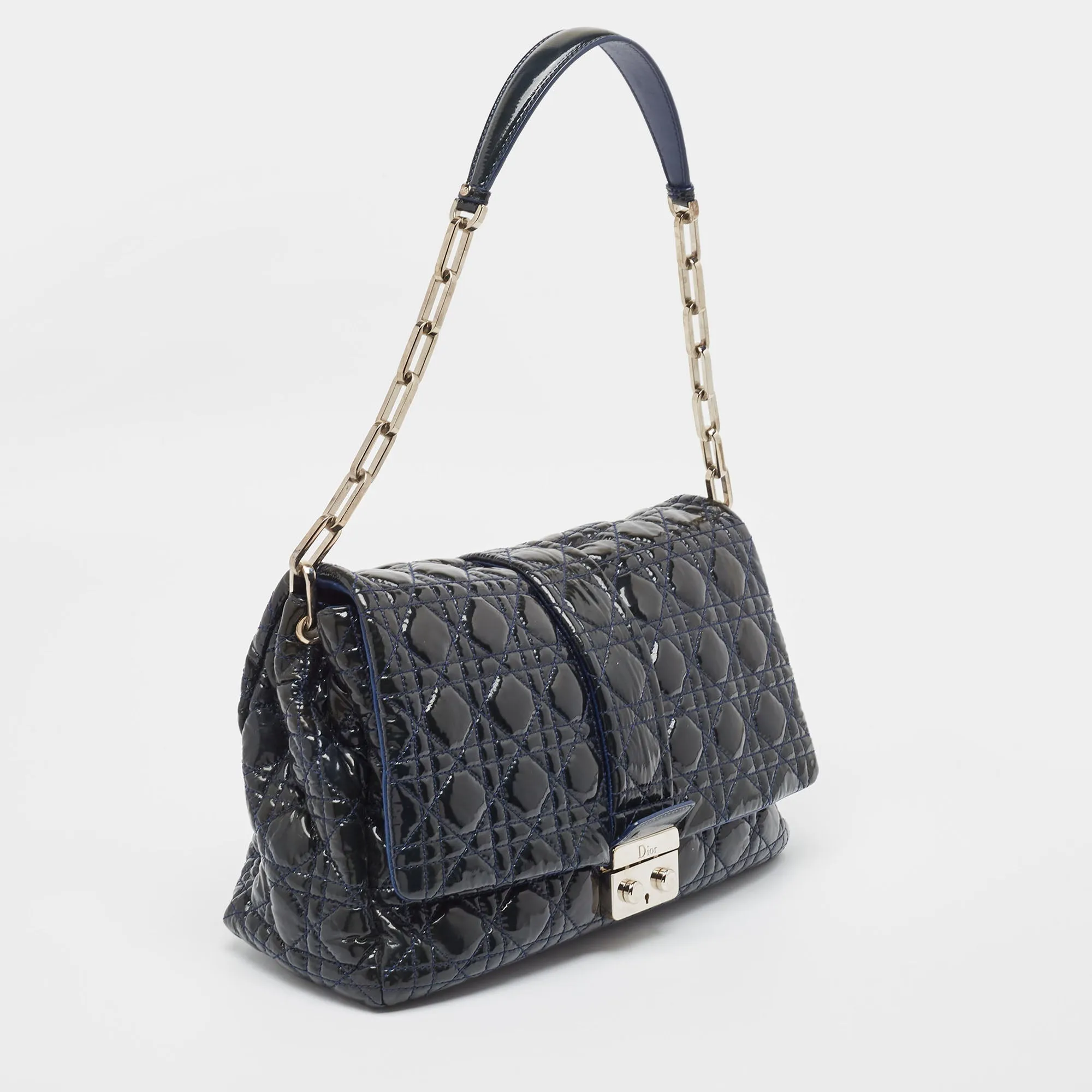DIOR Navy Blue Cannage Patent Leather Miss  Shoulder Bag