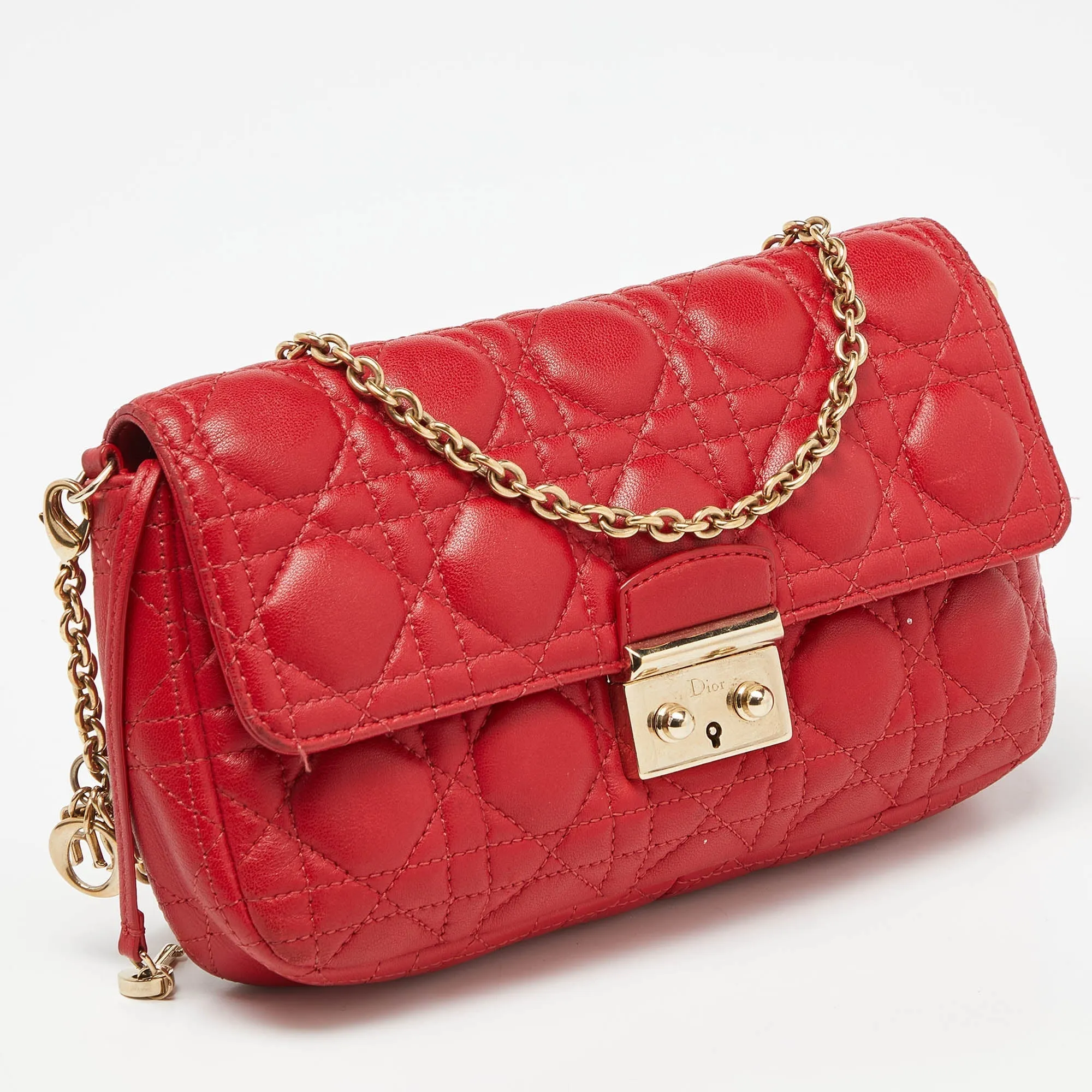 DIOR Red Cannage Leather Miss  Promenade Chain Clutch