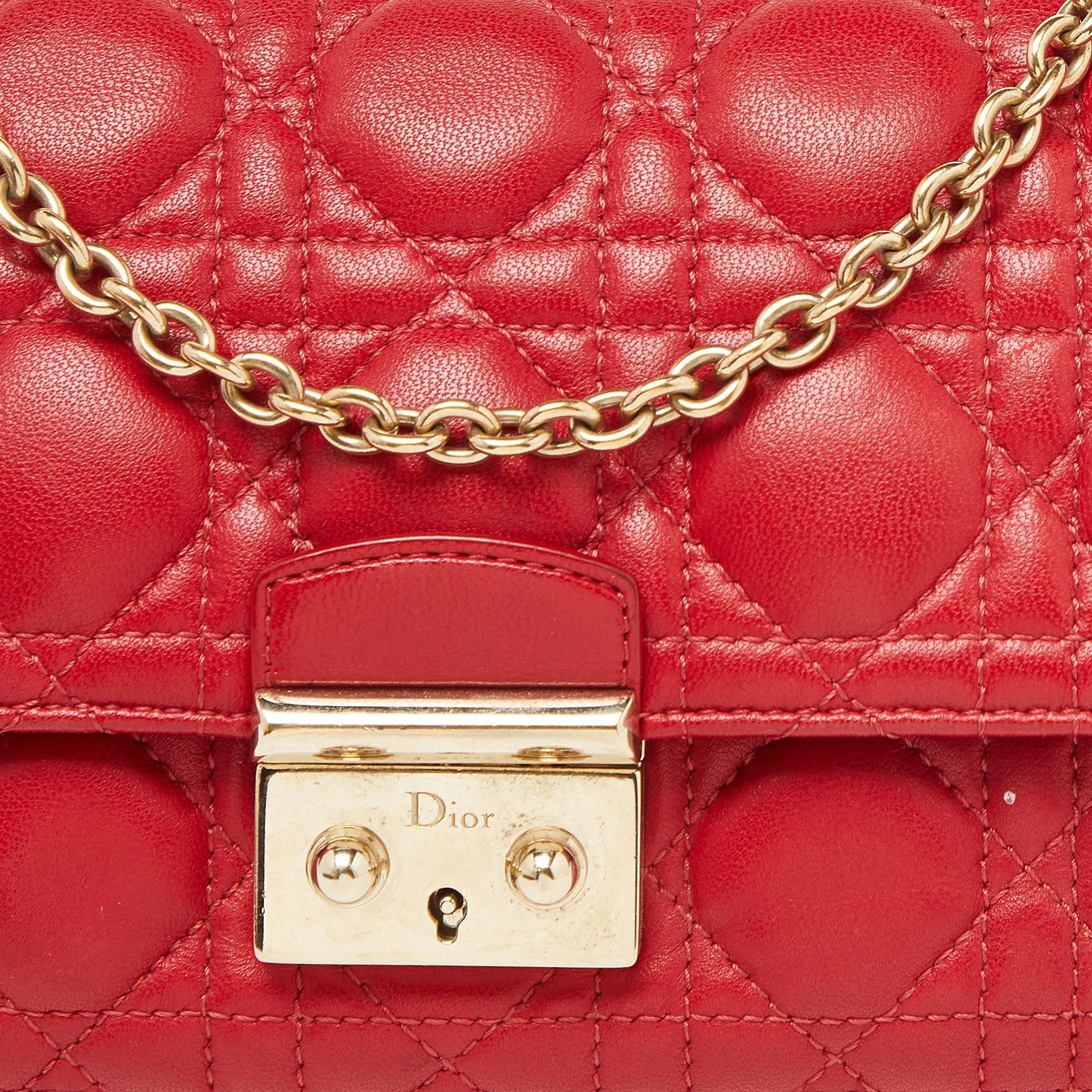 DIOR Red Cannage Leather Miss  Promenade Chain Clutch