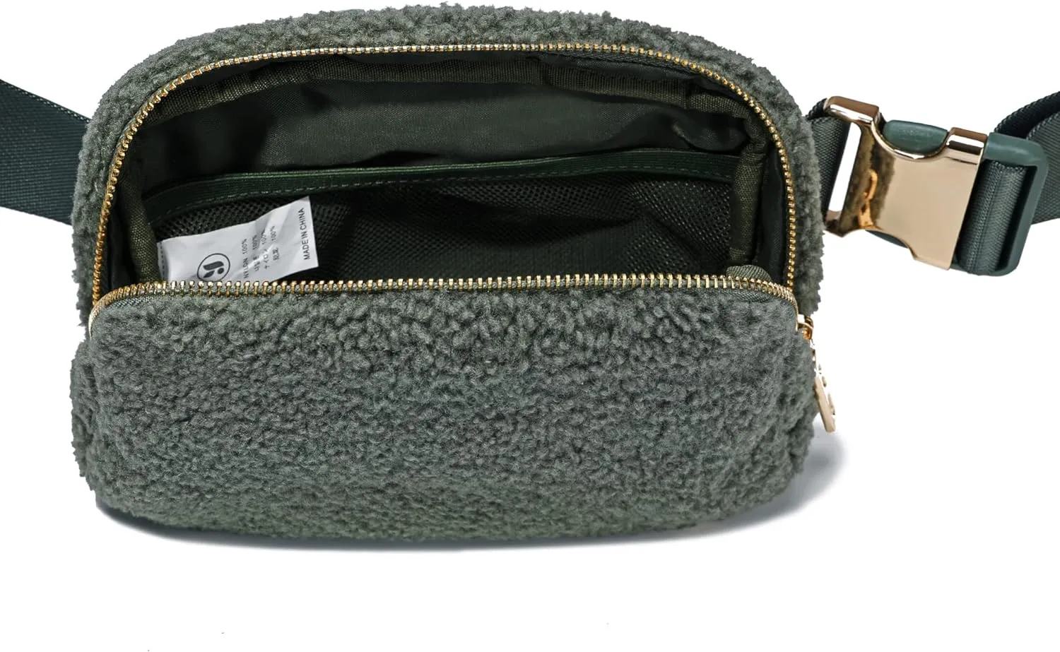FODOKO Sherpa Belt Bag, Fleece Crossbody Bag Fanny Pack for Women Fashionable Everywhere Waist Bum Bag Pack with Hardware Buckle (Green)
