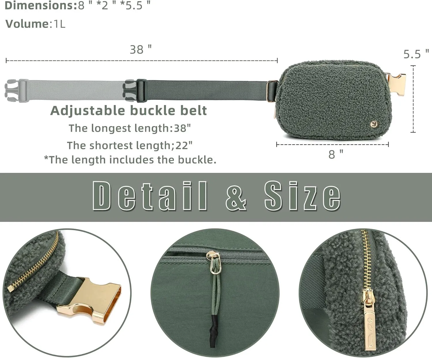 FODOKO Sherpa Belt Bag, Fleece Crossbody Bag Fanny Pack for Women Fashionable Everywhere Waist Bum Bag Pack with Hardware Buckle (Green)