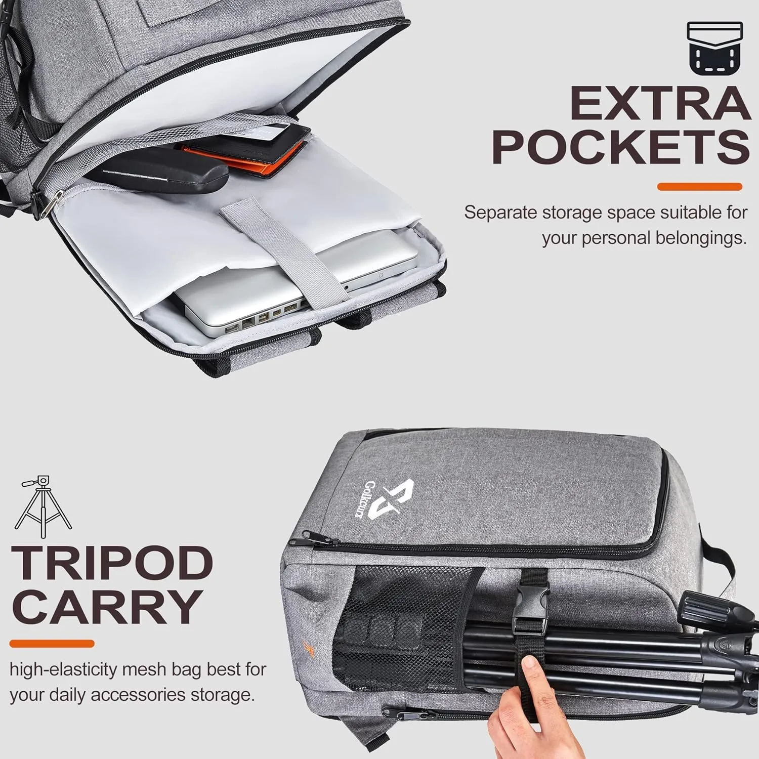 Golkcurx Camera Bag for DSLR/SLR CamerasCamera Backpack Waterproof for Photographers Grey L
