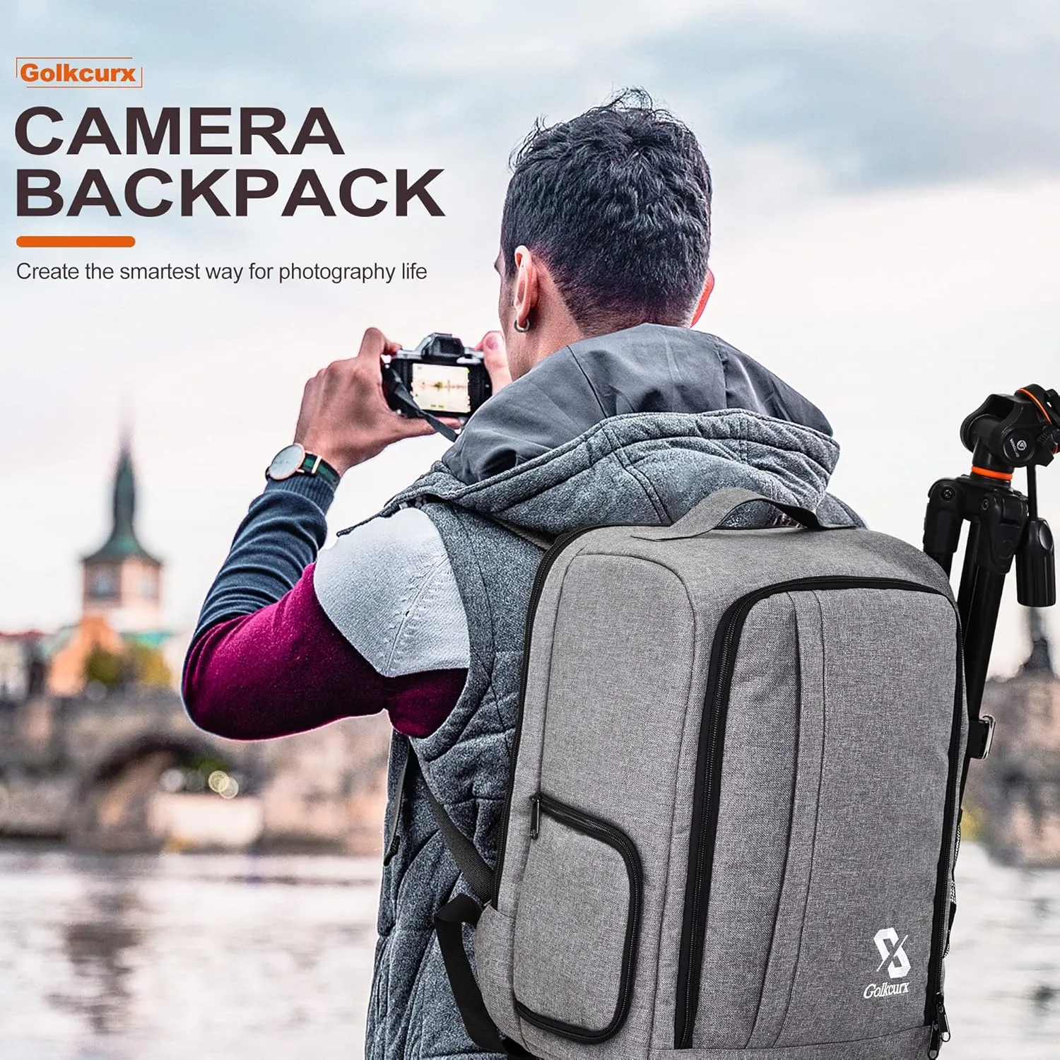 Golkcurx Camera Bag for DSLR/SLR CamerasCamera Backpack Waterproof for Photographers Grey L