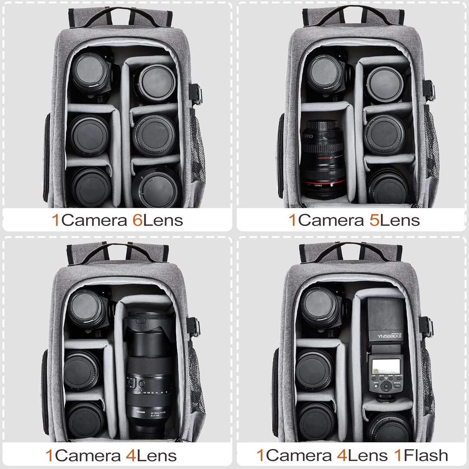 Golkcurx Camera Bag for DSLR/SLR CamerasCamera Backpack Waterproof for Photographers Grey L