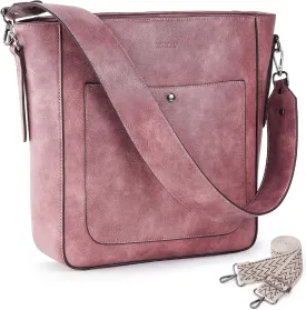 HKCLUF Crossbody Bags Hobo Handbags - Gitar Strap 2PCS Leather Bucket Bag Purse For Women Large Capacity