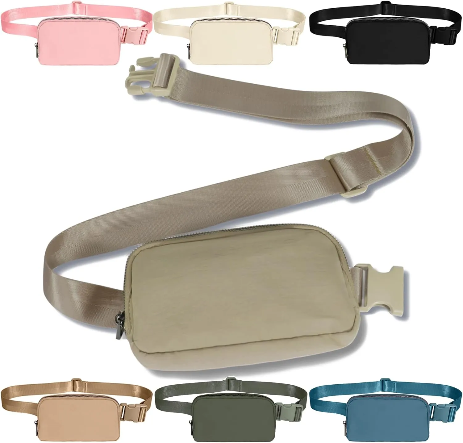 INTINI Everywhere Belt Bag  Small, Slim, and Stylish Mini Crossbody Fanny Pack for Women 50 Inch Waist (S - Khaki)