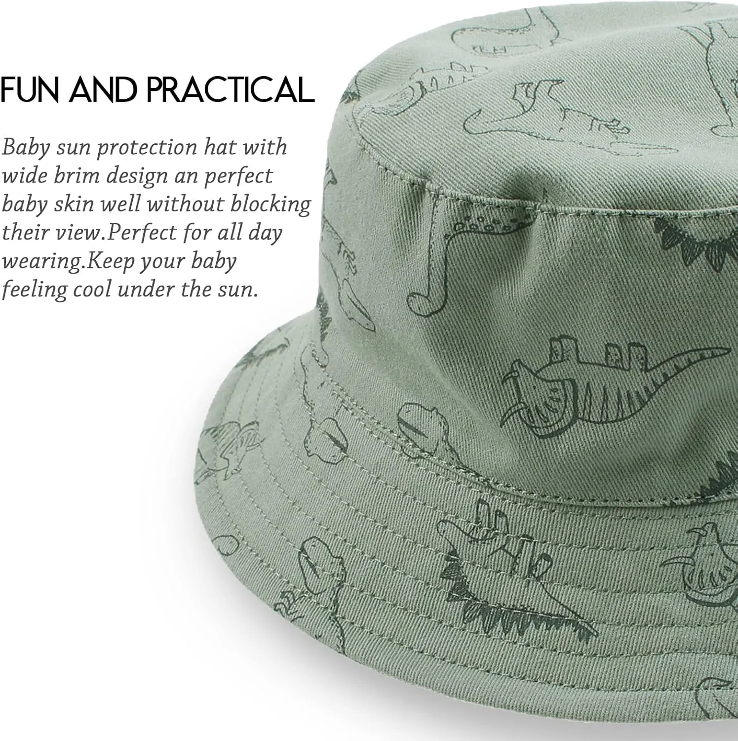 JANGANNSA Dinosaur Baby Boys Sun Hat Cotton Toddler Girls Bucket Hats Summer Sun Protect Cap for Kids
