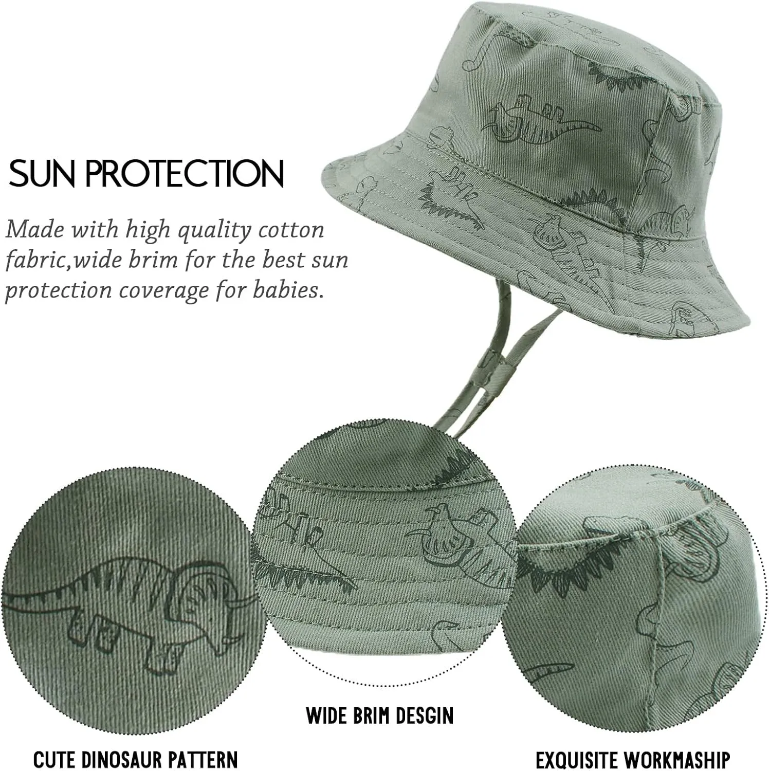 JANGANNSA Dinosaur Baby Boys Sun Hat Cotton Toddler Girls Bucket Hats Summer Sun Protect Cap for Kids