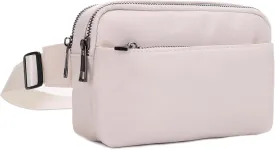 Jessie & James Crossbody Nylon Waist Pack with Adjustable Buckle Strap Fashion Multi Pocket Belt Bag| Ivory