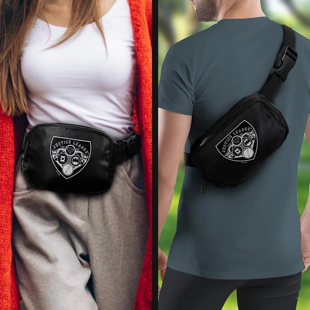 Justice League Athletic Shield Logo Belt Bag, Crossbody Fanny Pack for Women and Men, Adjustable