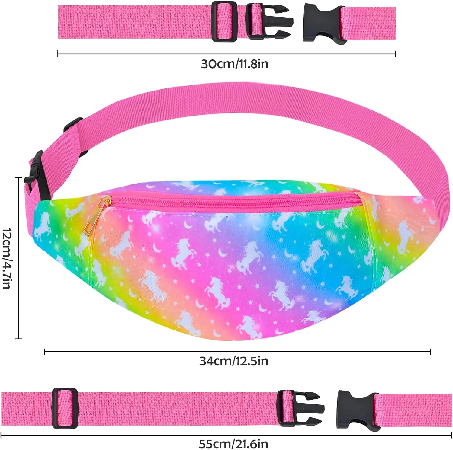 Kids Fanny Pack - Unicorn Waist Pack With 2 Pouches, Adjdstbable Belt For Girls Fashion, Travel Running Camping