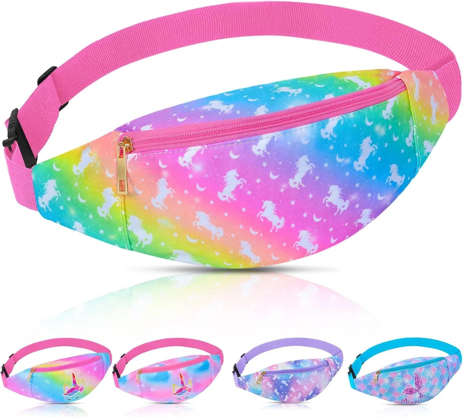 Kids Fanny Pack - Unicorn Waist Pack With 2 Pouches, Adjdstbable Belt For Girls Fashion, Travel Running Camping