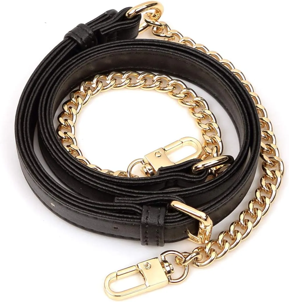 LAORENTOU Women's Leather Adjustable Chain Straps for Crossbody Bag Shoulder Purse Replacement Straps for Satchel Handbags