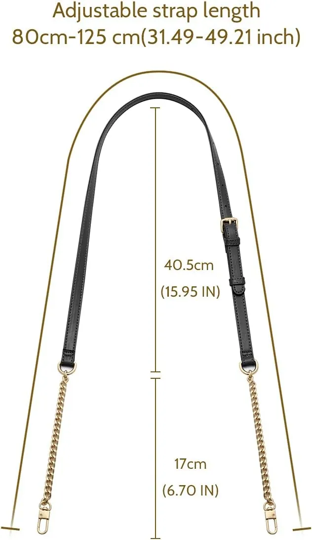 LAORENTOU Women's Leather Adjustable Chain Straps for Crossbody Bag Shoulder Purse Replacement Straps for Satchel Handbags