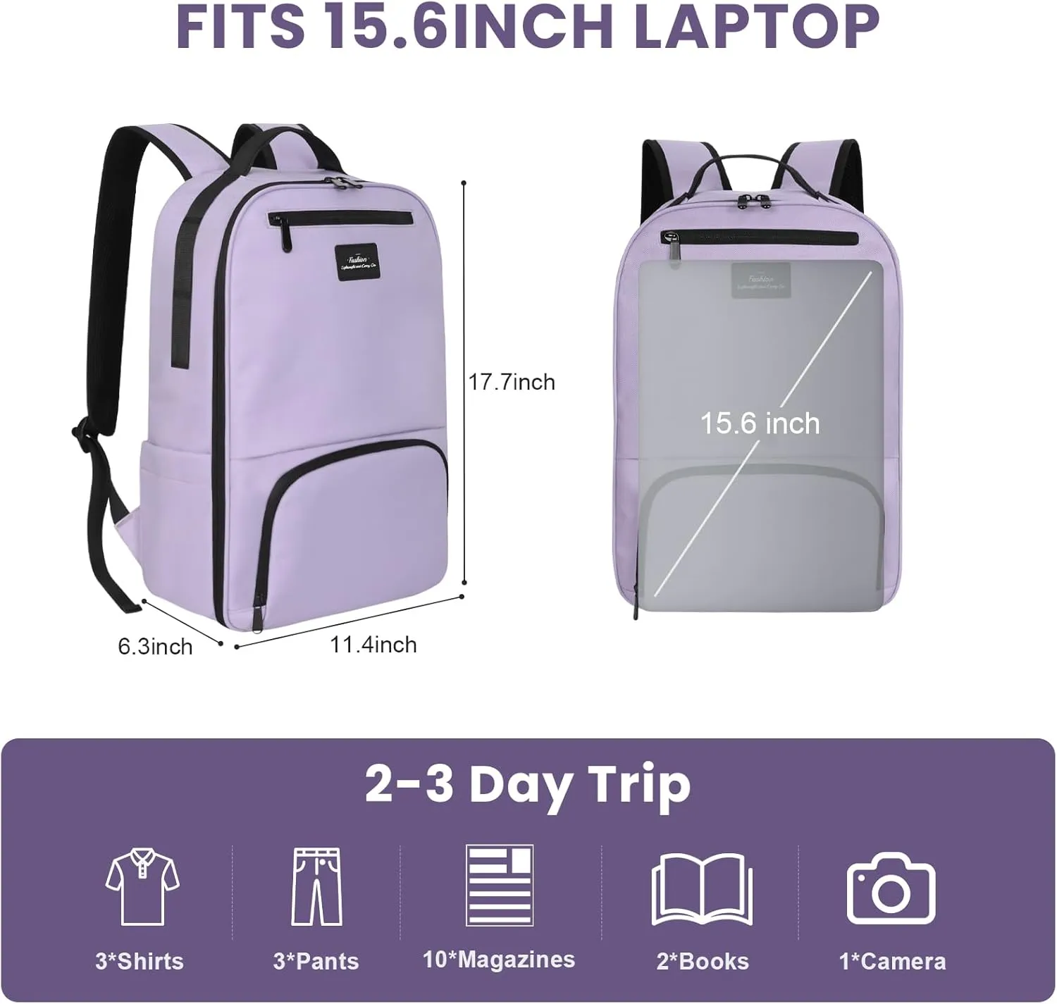 Laptop Backpack for Men, Bookbag for Men Women, Mens Work Backpack, Book Bag for School Teens, Travel Laptop Backpack Fits 15.6 Inch Notebook, Water Resistant Backpack with Luggage Strap (Purple)