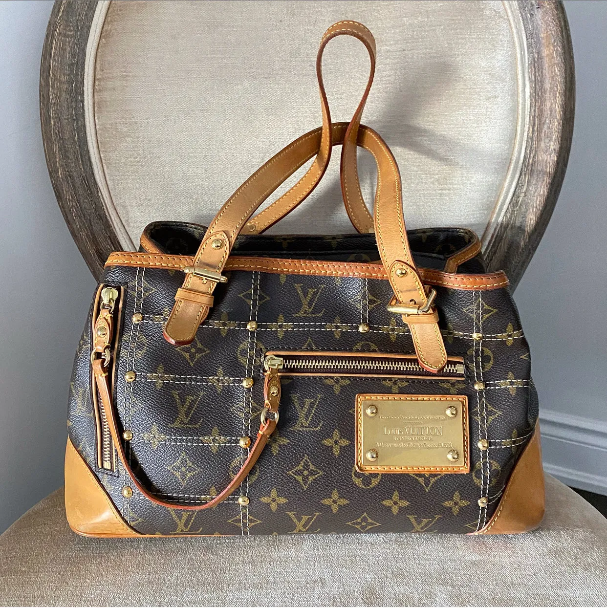 Louis Vuitton Monogram Small Zippered Riveting Tote Bag