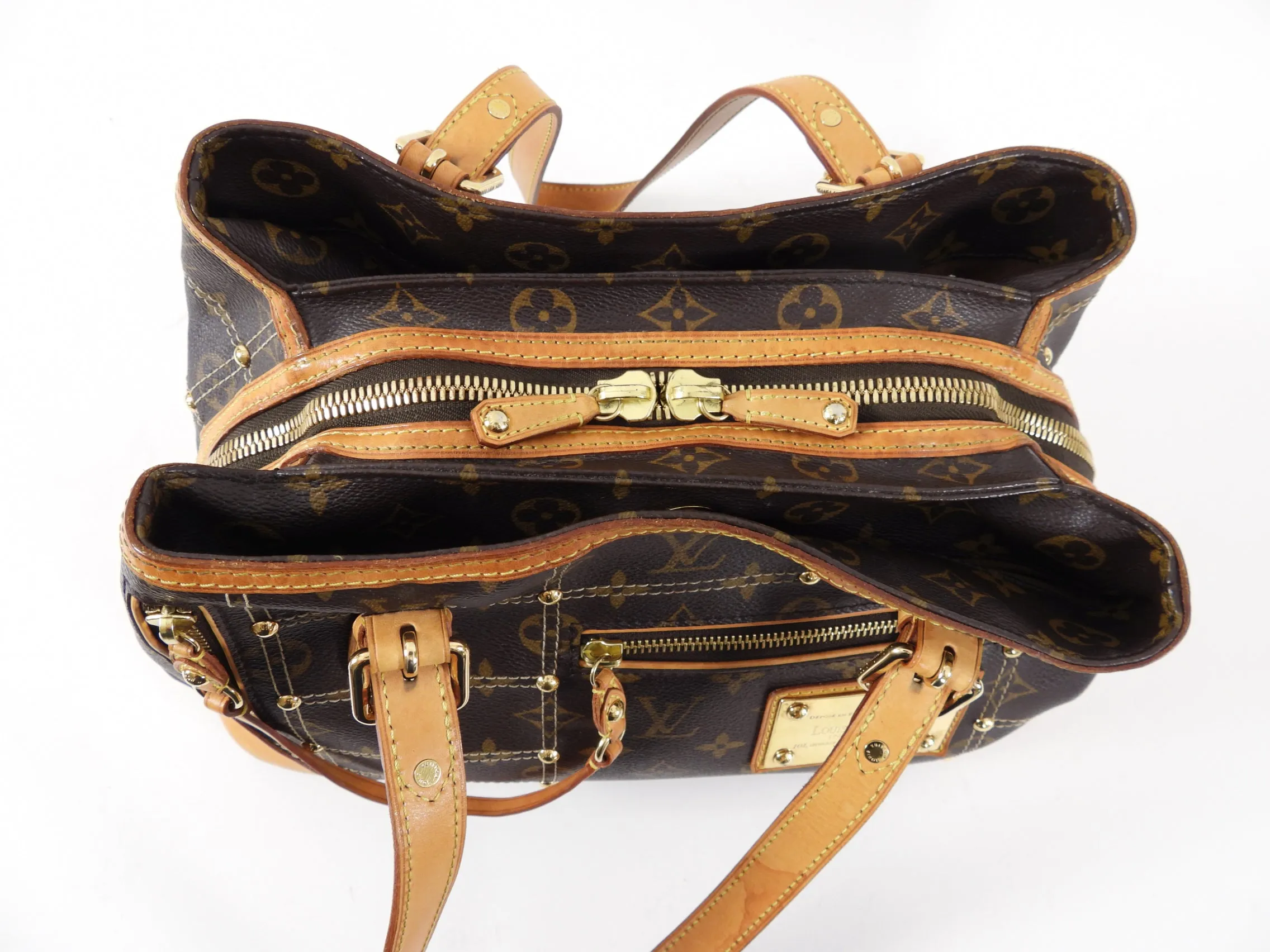 Louis Vuitton Monogram Small Zippered Riveting Tote Bag