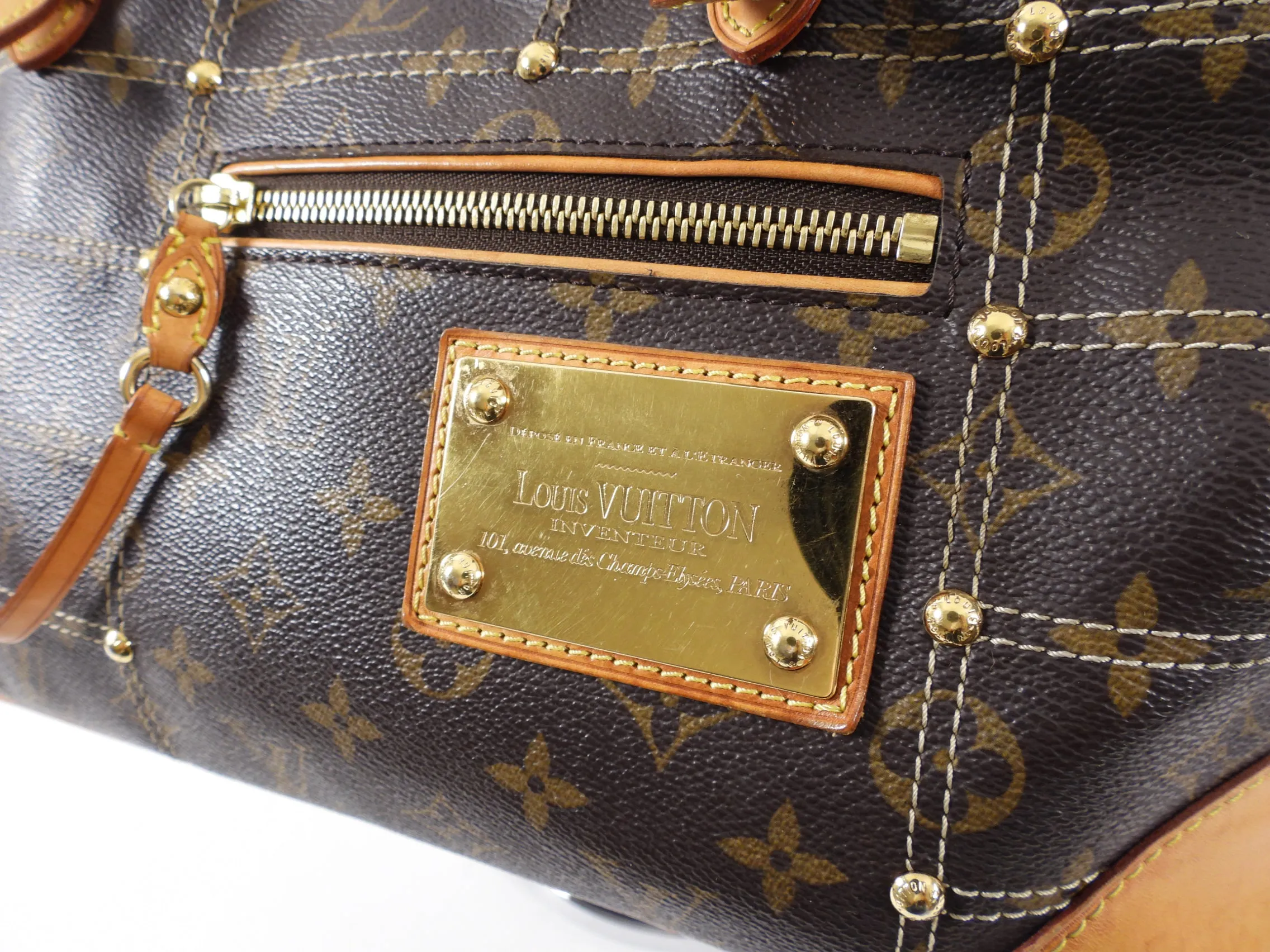 Louis Vuitton Monogram Small Zippered Riveting Tote Bag