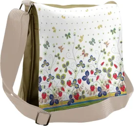 Lunarable Floral Messenger Bag, Swirly Ivy Butterflies Fruit, Unisex Cross-body