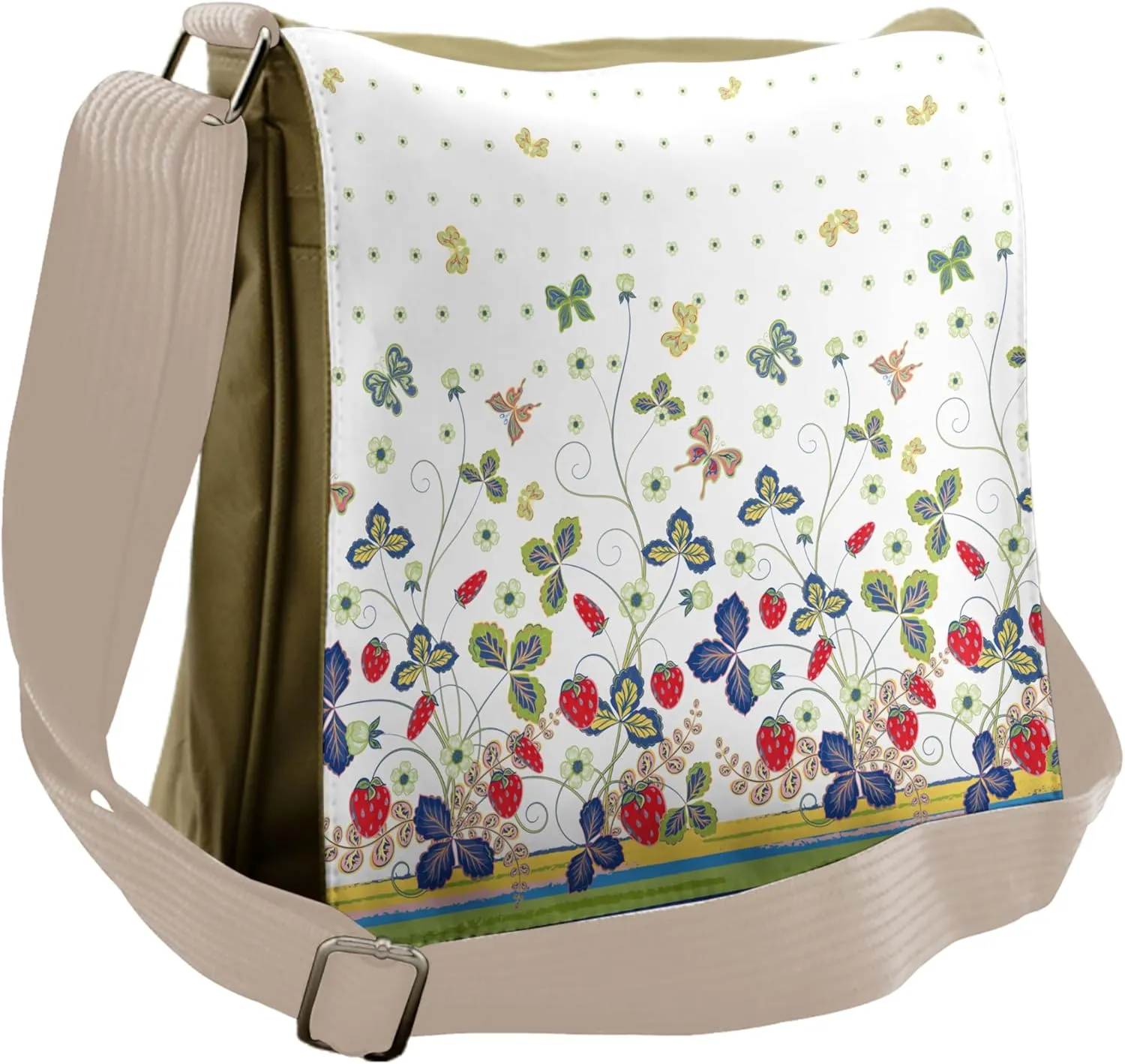 Lunarable Floral Messenger Bag, Swirly Ivy Butterflies Fruit, Unisex Cross-body
