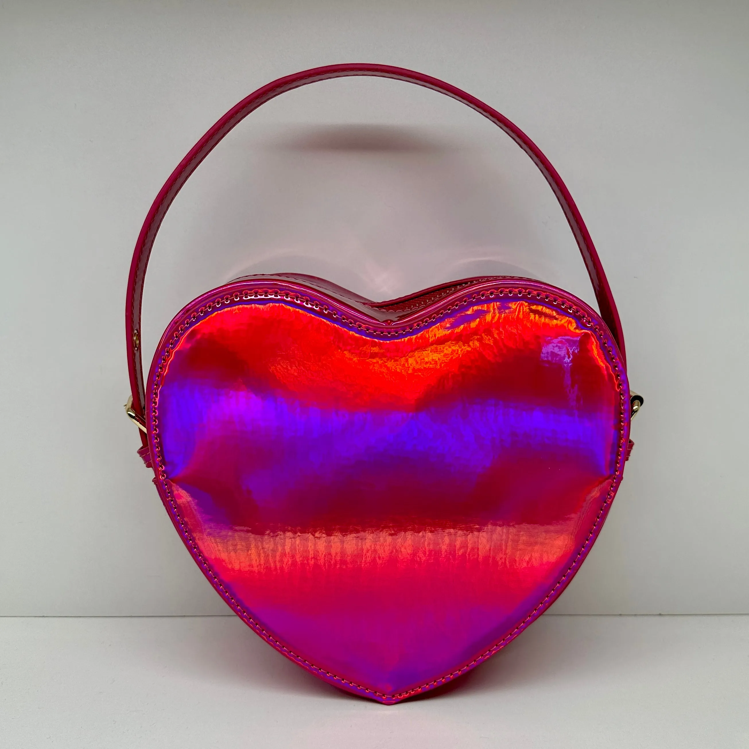 Metallic Pink Heart Convertible Shoulder Bag