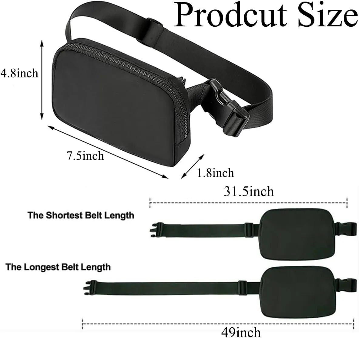 Mini Belt Bag Black Fanny Pack for Women Men Fashionable Small Waist Pack Crossbody Bag for Running,Hiking,Jogging,Cycling (Black fanny bag)
