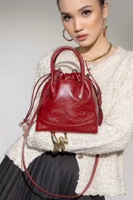 Mini Tote String Bag - Red - Mini Tote Bag Wanita Bahan Grain Leather