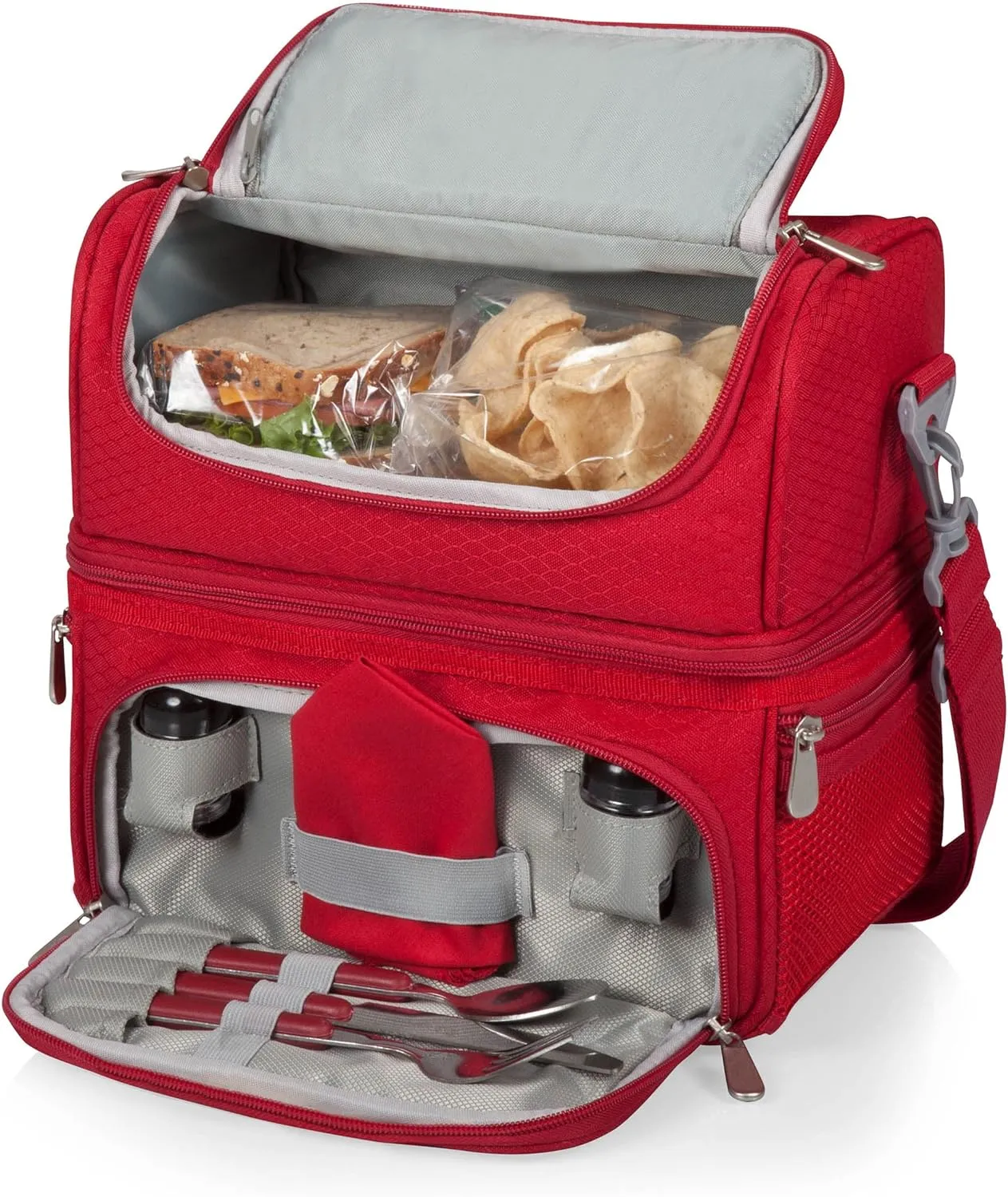 ONIVA - a Picnic Time brand, Pranzo Lunch Bag, Insulated Lunch Box with Picnic Set, Lunch Cooler Bag, (Red)