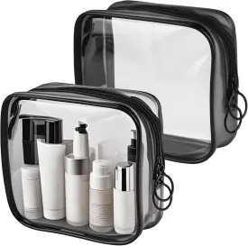 PLULON Small Clear Travel Toiletry Bag - TSA Approved Mini Make Up Zipper Pouch Cosmetic Bag for Women & Men's Purse Essentials